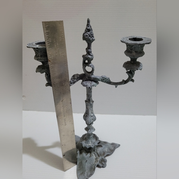 Antique Iron Cast French Louis XV Style 2 Branch Candelabra Ornate Rococo Design - Picture 8 of 10